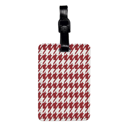 Red White Houndstooth Travel Faux Leather Luggage Tag