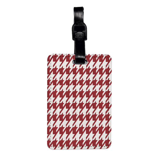 Red White Houndstooth Travel Faux Leather Luggage Tag