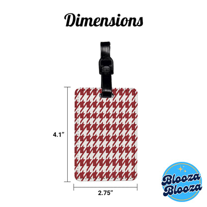 Red White Houndstooth Travel Faux Leather Luggage Tag