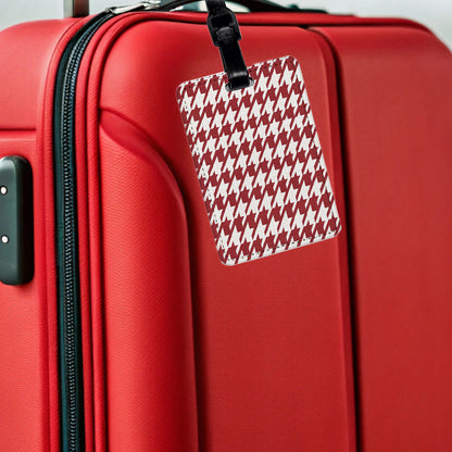 Red White Houndstooth Travel Faux Leather Luggage Tag