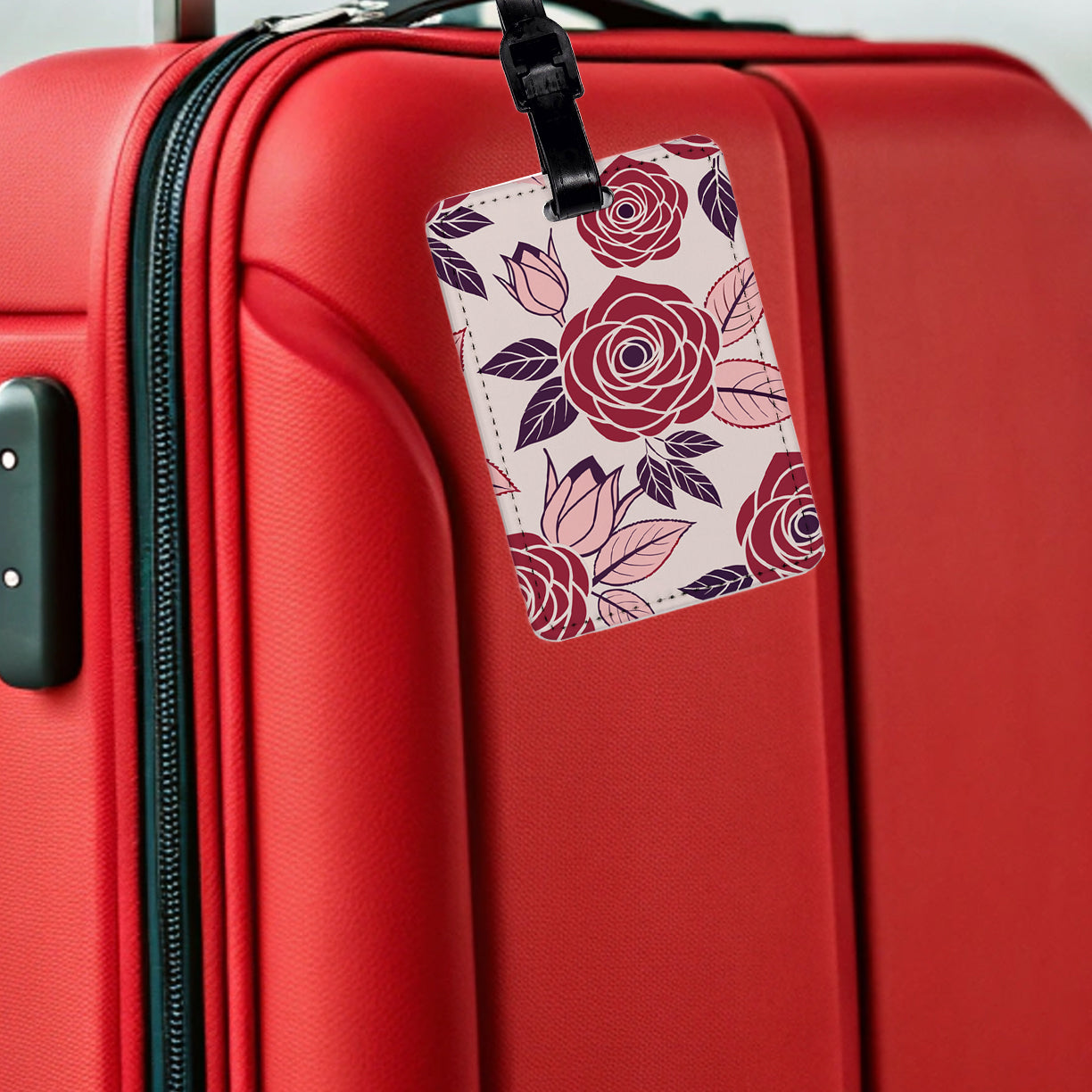 Roses Cute Drawing Travel Faux Leather Luggage Tag