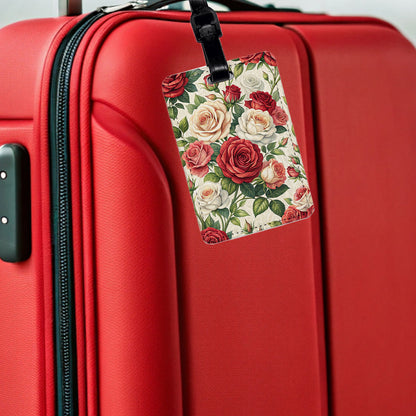 Roses Red White Cream Travel Faux Leather Luggage Tag