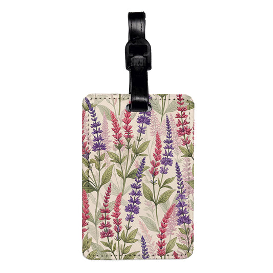 Salvia Flowers Pink Purple Travel Faux Leather Luggage Tag