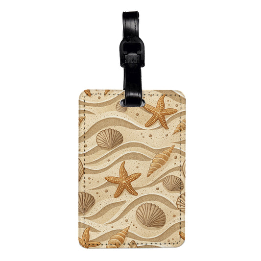 Sand Sea Shells Beach Background Travel Faux Leather Luggage Tag