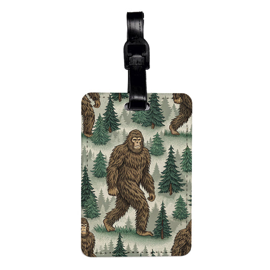 Sasquatch Bigfoot Background Travel Faux Leather Luggage Tag