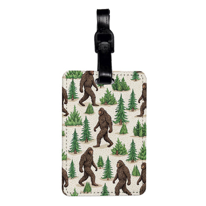 Sasquatch Bigfoot Walking Background Travel Faux Leather Luggage Tag