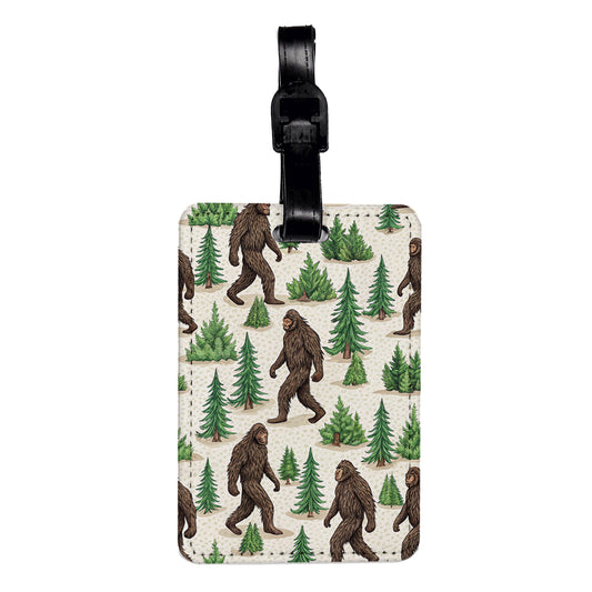 Sasquatch Bigfoot Walking Background Travel Faux Leather Luggage Tag