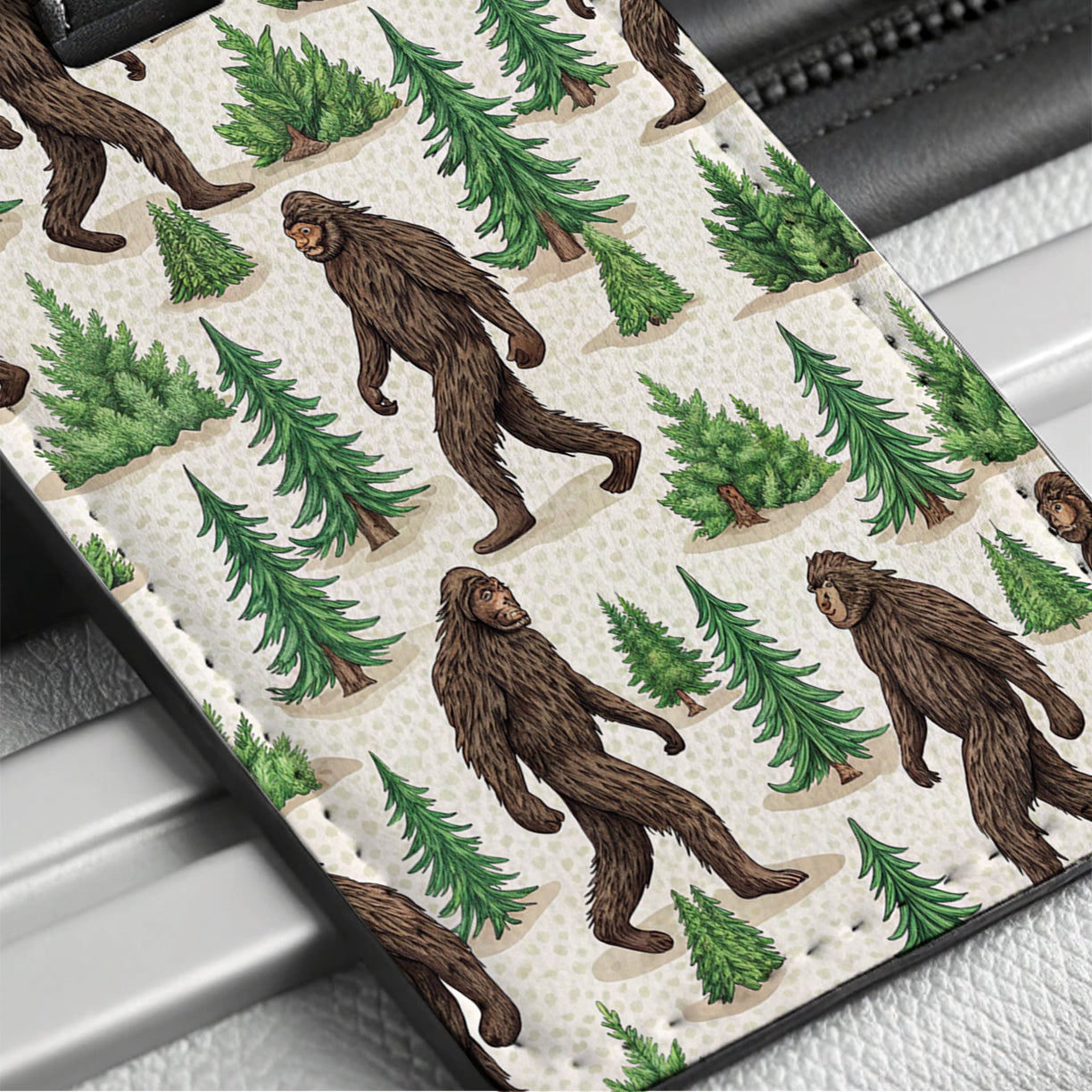 Sasquatch Bigfoot Walking Background Travel Faux Leather Luggage Tag