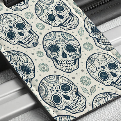 Skulls Cute Background Travel Faux Leather Luggage Tag