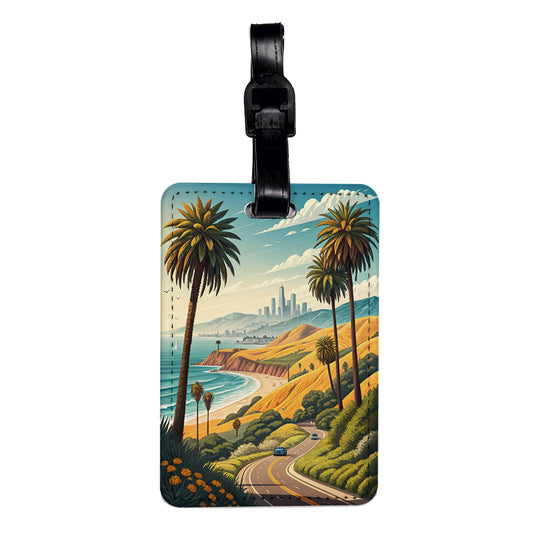 Southern California Highway Beach Ocean Travel Faux Leather Luggage Tag