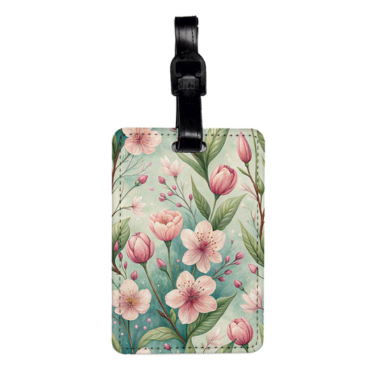 Spring Background Pink Flowers Elegant Travel Faux Leather Luggage Tag