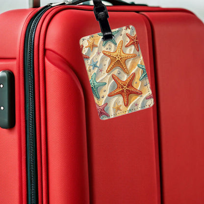 Starfish Pretty Beach Background Travel Faux Leather Luggage Tag