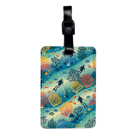 Suba Diving Ocean Coral Background Travel Faux Leather Luggage Tag