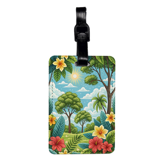 Summer Tropical Flowers Trees Travel Faux Leather Luggage Tag