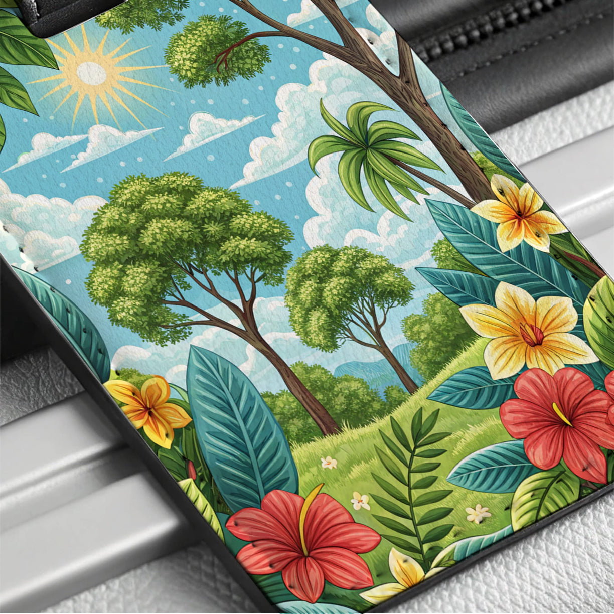 Summer Tropical Flowers Trees Travel Faux Leather Luggage Tag