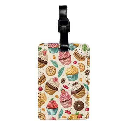 Sweet Desserts Cupcakes Cookies Background Travel Faux Leather Luggage Tag