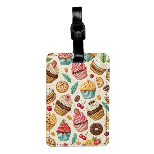 Sweet Desserts Cupcakes Cookies Background Travel Faux Leather Luggage Tag