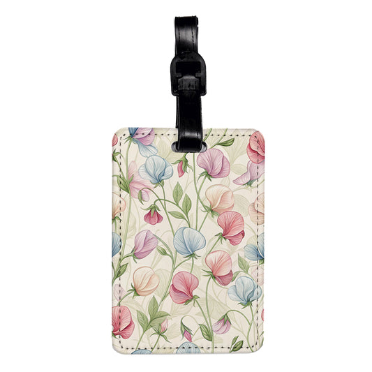 Sweet Pea Flowers Background Travel Faux Leather Luggage Tag