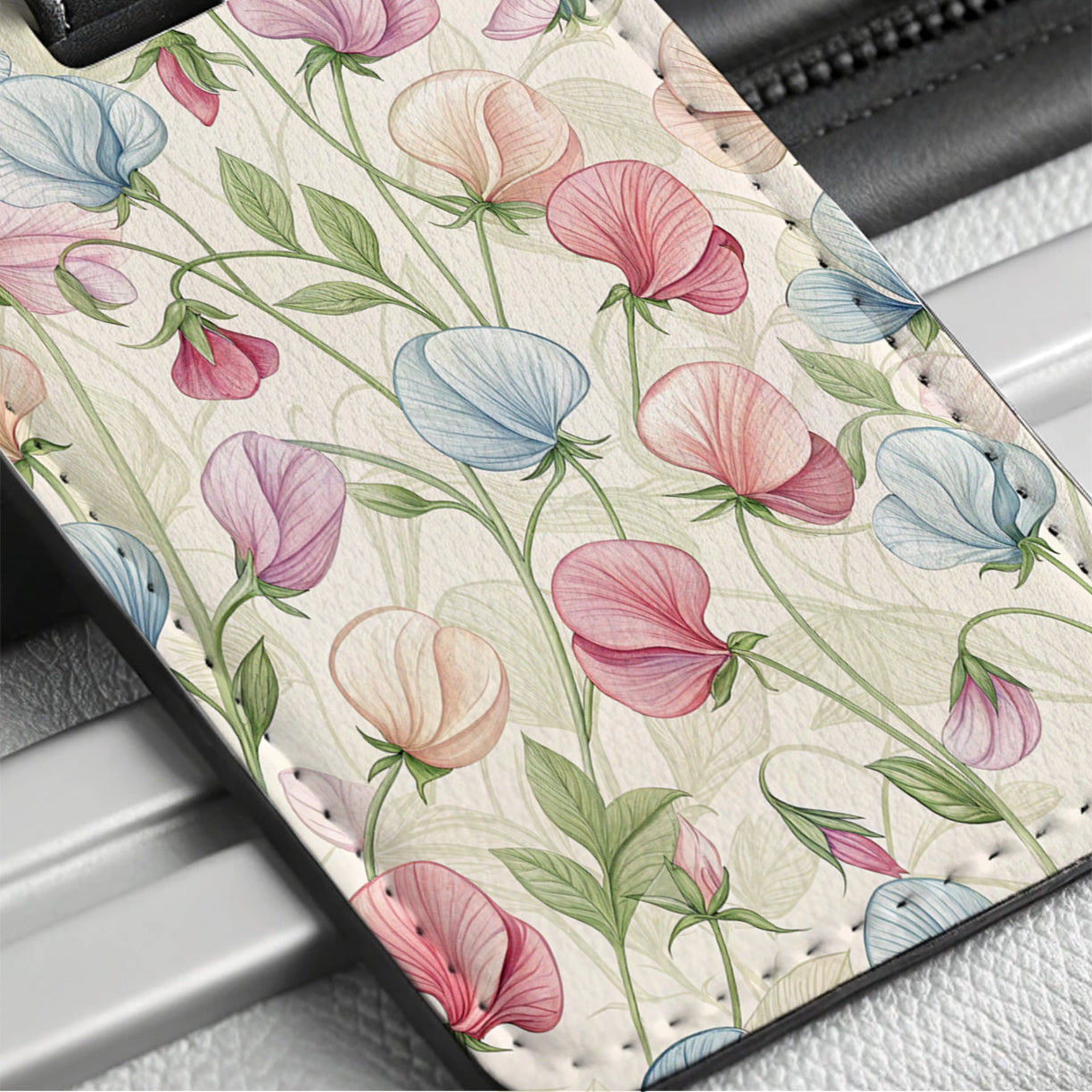 Sweet Pea Flowers Background Travel Faux Leather Luggage Tag