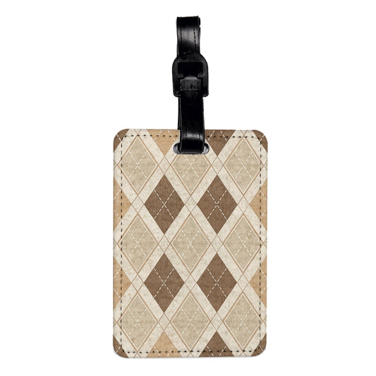 Tan Argyle Background Travel Faux Leather Luggage Tag