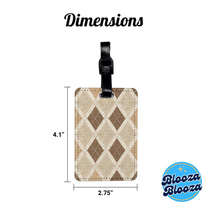 Tan Argyle Background Travel Faux Leather Luggage Tag