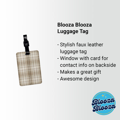 Tan Plaid Background Travel Faux Leather Luggage Tag