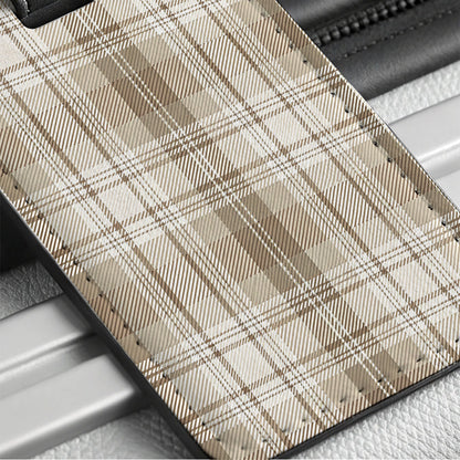 Tan Plaid Background Travel Faux Leather Luggage Tag