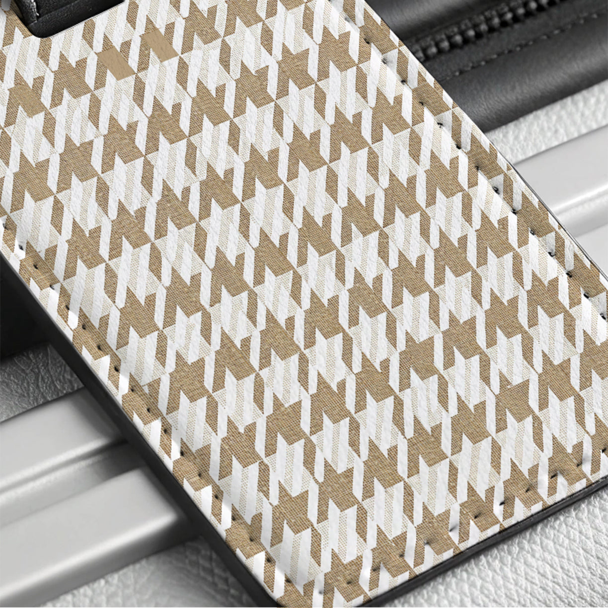Tan White Houndstooth Background Travel Faux Leather Luggage Tag