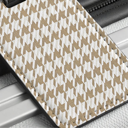 Tan White Houndstooth Background Travel Faux Leather Luggage Tag