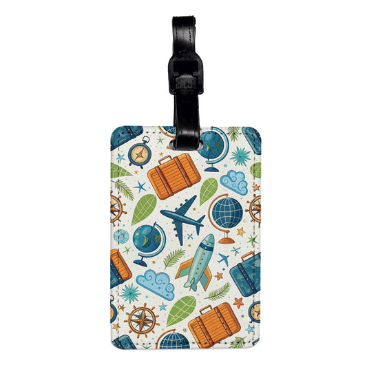 Travel Icons Background Travel Faux Leather Luggage Tag