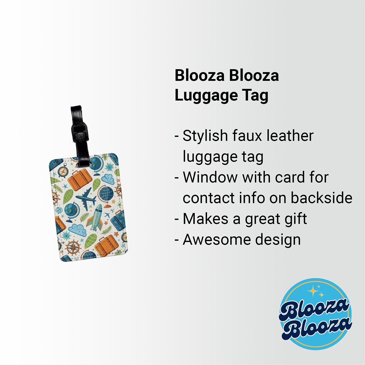 Travel Icons Background Travel Faux Leather Luggage Tag
