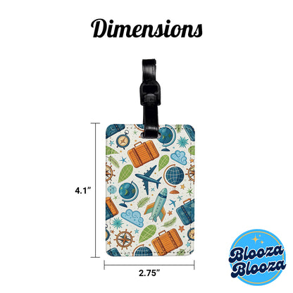 Travel Icons Background Travel Faux Leather Luggage Tag