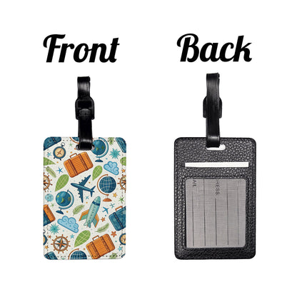 Travel Icons Background Travel Faux Leather Luggage Tag