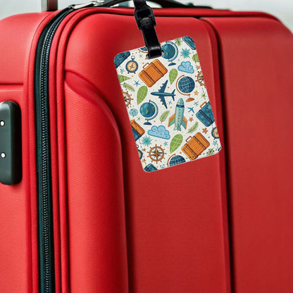 Travel Icons Background Travel Faux Leather Luggage Tag