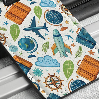 Travel Icons Background Travel Faux Leather Luggage Tag