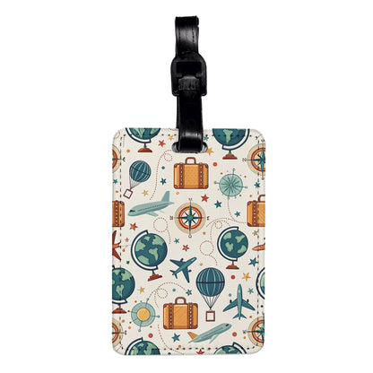 Travel Pattern Airplanes Suitcase Globes Travel Faux Leather Luggage Tag