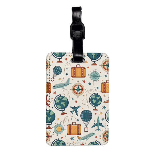 Travel Pattern Airplanes Suitcase Globes Travel Faux Leather Luggage Tag