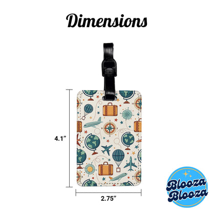 Travel Pattern Airplanes Suitcase Globes Travel Faux Leather Luggage Tag