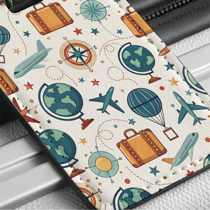 Travel Pattern Airplanes Suitcase Globes Travel Faux Leather Luggage Tag