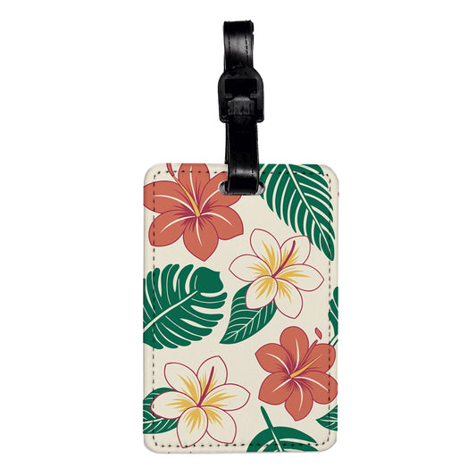 Tropical Flowers Leaves Drawing Travel Faux Leather Luggage Tag
