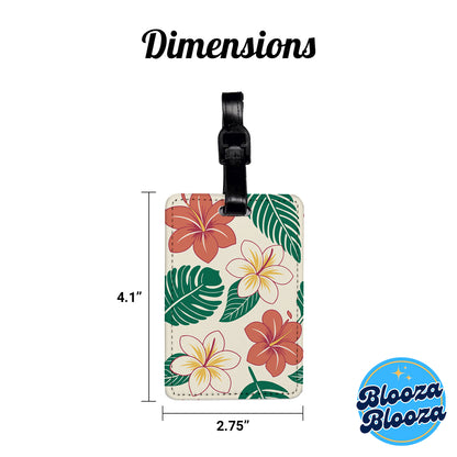 Tropical Flowers Leaves Drawing Travel Faux Leather Luggage Tag