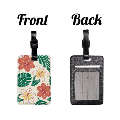 Tropical Flowers Leaves Drawing Travel Faux Leather Luggage Tag