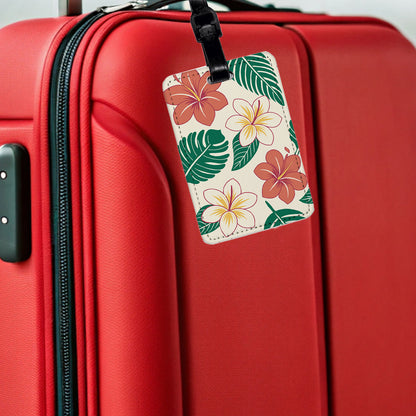 Tropical Flowers Leaves Drawing Travel Faux Leather Luggage Tag