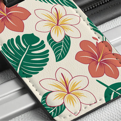 Tropical Flowers Leaves Drawing Travel Faux Leather Luggage Tag