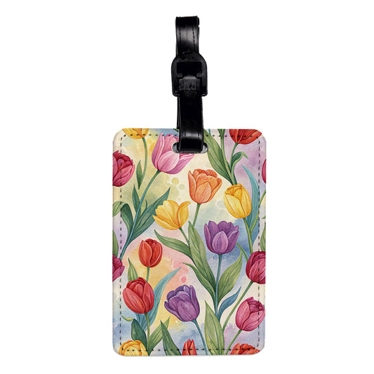 Tulip Flowers Pink Orange Yellow Purple Travel Faux Leather Luggage Tag