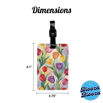 Tulip Flowers Pink Orange Yellow Purple Travel Faux Leather Luggage Tag