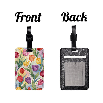 Tulip Flowers Pink Orange Yellow Purple Travel Faux Leather Luggage Tag