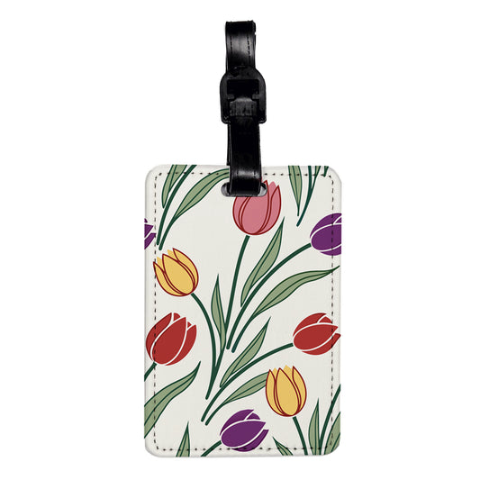 Tulips Pink Yellow Red Purple Drawing Travel Faux Leather Luggage Tag