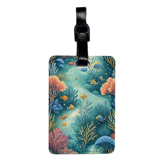 Under Ocean Coral Fish Background Travel Faux Leather Luggage Tag