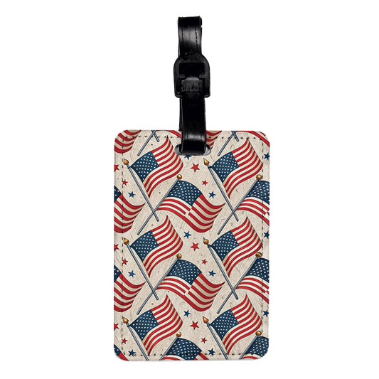 USA Waving Flags United States Of America Travel Faux Leather Luggage Tag
